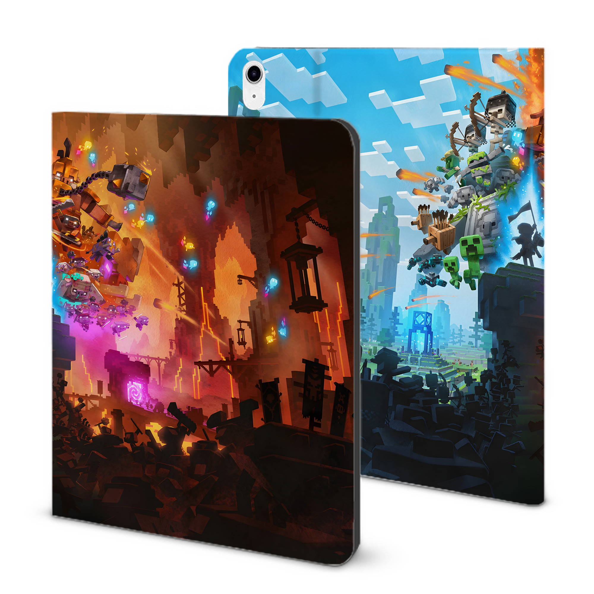 （画像用） マインクラフト ブロックの世界 Minecraft MC Block world IPad ケース ブック型 PUレザー TPU 耐衝撃 軽量 薄型 ペン収納なし 全面保護 IPad 各モデル対応